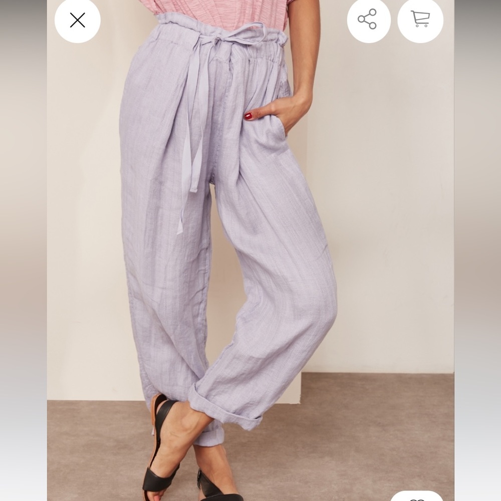 Free People Only Over You Tie Waist Linen Paper Bag Trouser Pants - Large